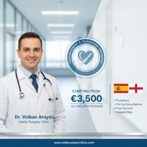 Gastric Surgery in Turkey Costs and Best Clinic Gastric surgery packages at Dr. Volkan Arayıcı's clinic start from €3,500. This all-inclusive price covers the procedure, pre-operative consultations, post-operative care, and the hospital stay. It ensures a complete and transparent experience for patients.
